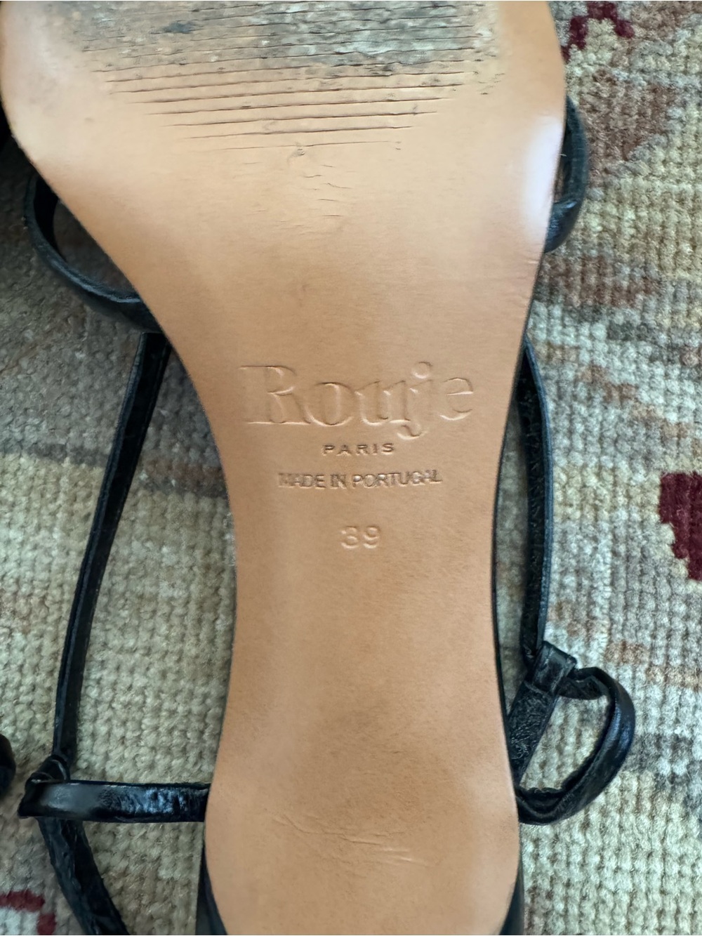 Rouje Paris ARLESIENNE BLACK LEATHER HIGH STRAP Heeled SANDALS size 8 - Picture 9 of 11